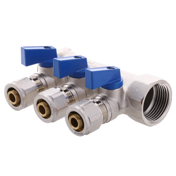 Колектор з кульовими кранами і фитингом Koer KR.1126-3 1"x3 ways (KR2839) Київ