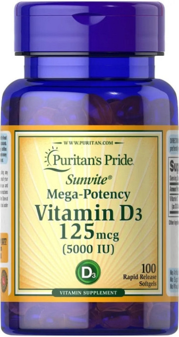 Витамин Д3 5000 Puritan's Pride Vitamin D-3 5000 IU 100 tabs Киев - изображение 1