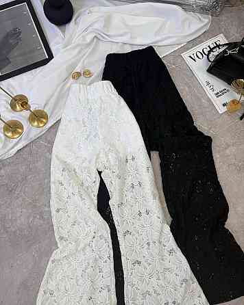 Жіночі мереживні штани - кльош з високою талією та шортиками гіпюр + стрейч підкладка Одеса