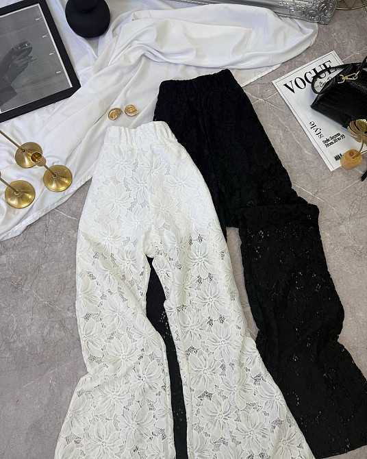 Жіночі мереживні штани - кльош з високою талією та шортиками гіпюр + стрейч підкладка Одеса - фото 3