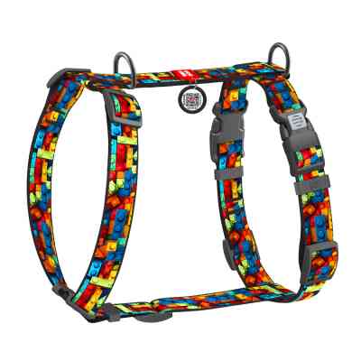 Шлей для собак WAUDOG Nylon анатомическая H-образная с QR-паспортом "Блоки" пластиковый фастекс, L (345-4056) Винница