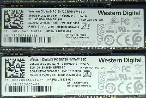 НОВІ! SSD диск Western Digital SN720 256GB M2 NVMe 2280 PCIe 3.0 V 100% здоровя! Харків