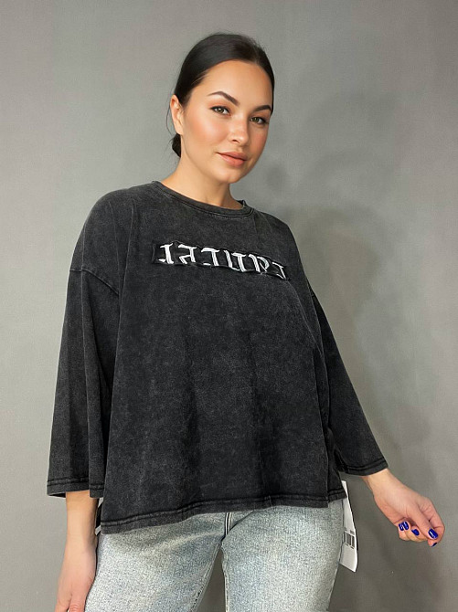 Футболка женская A-N 26029 оверсайз широкая вареная дай длинный рукав 3\4 с вышивкой впереди one siz Одесса - изображение 8