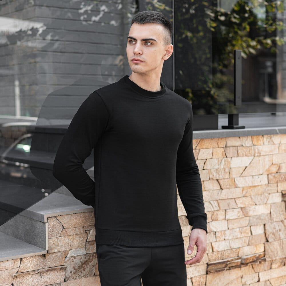 Світшот чоловічий однотонний чорний Pobedov 001 Київ - фото 2