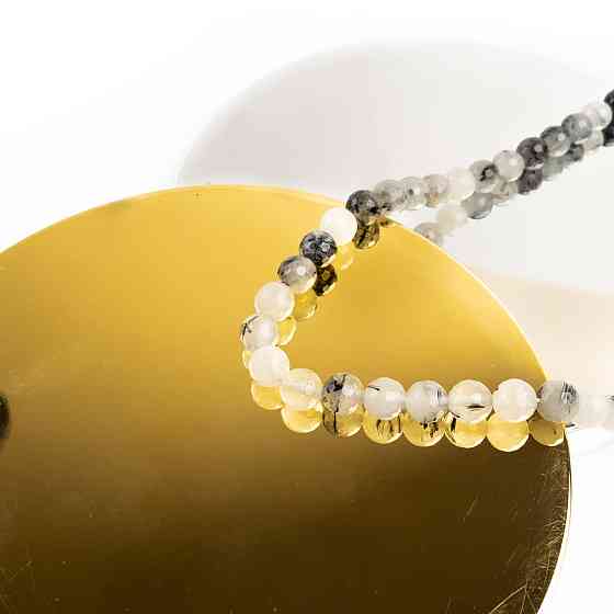 Рутиловий кварц натуральний камінь для браслетів та підвісок намистини для рукоділля на нитці 39-41 см діаметр 8 мм Кам'янець-Подільський