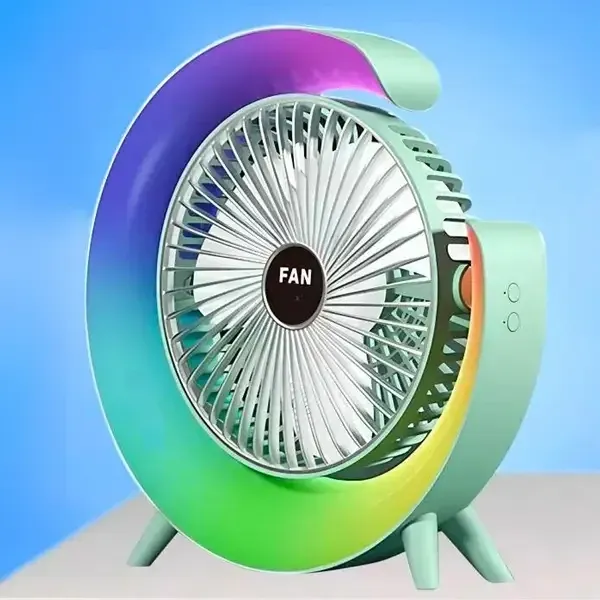 Вентилятор настольный аккумуляторный с RGB подсветкой, USB 180° поворот, 3 скорости,аккумулятор 1200 Киев - изображение 4