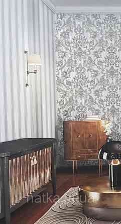 Шпалери вінілові на флізеліні AdaWall Seyyah 1.06х10 смуги широкі структурні сірі сріблясті Київ
