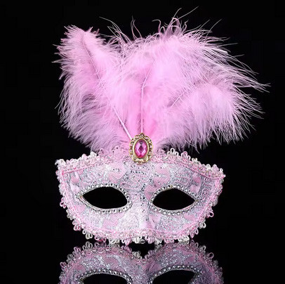 Маска карнавальна жіноча з пером рожева Київ - фото 2