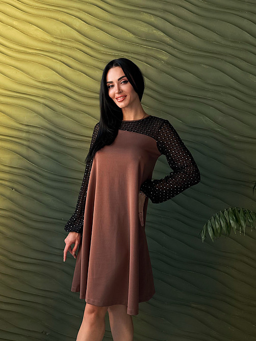 Вечірня сукня з прозорими рукавами Sofira 54-56, Шоколадний Київ - фото 7