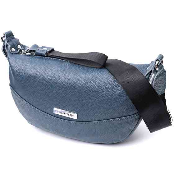 Сумка для жінок через плече з незвичайним бігунком брелоком з натуральної шкіри Vintage 22617 Синя Київ