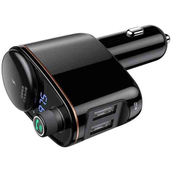 FM трансмітер модулятор Baseus Lokomotive S-06 Bluetooth з функцією зарядки (Чорний, два USB-порта) Николаев