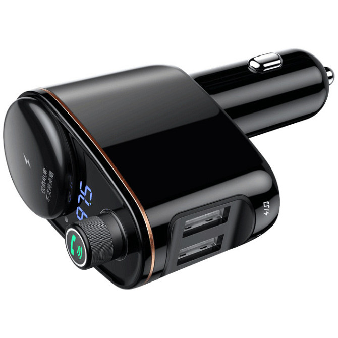FM трансмітер модулятор Baseus Lokomotive S-06 Bluetooth з функцією зарядки (Чорний, два USB-порта) Николаев - изображение 2