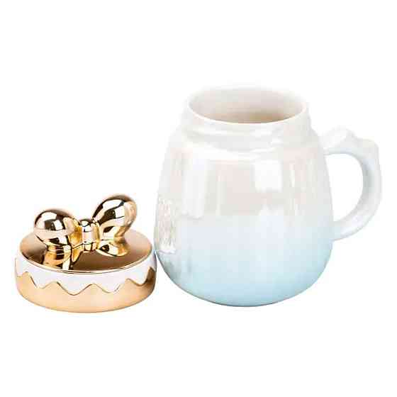 Чашка фарфоровая 500 мл с крышкой, голубая Киев