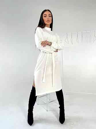 Жіноче стильне тепле плаття з розрізами турецька двостороння ангора люкс Молочний, 48/50 Одеса