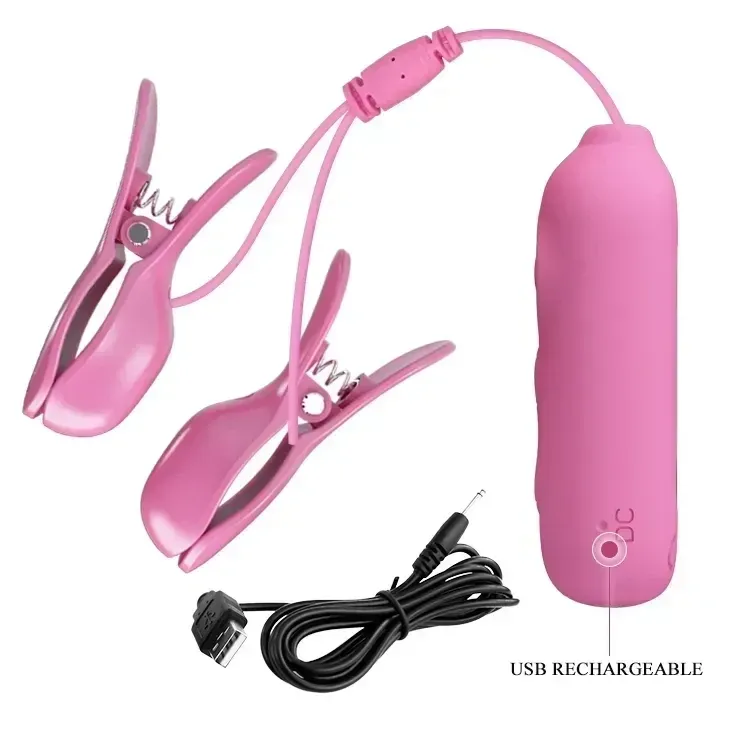 Віброзатискачі для сосків Pretty Love Nipple Clip з електростимуляцією, рожеві Sex Aura Київ - фото 7