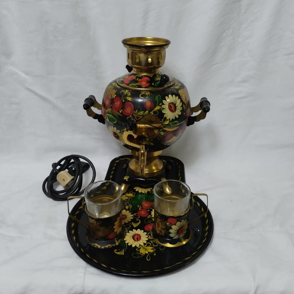 Набір  самовар   розписаний електричний з підносом і стакани з підстаканниками Винница - изображение 1