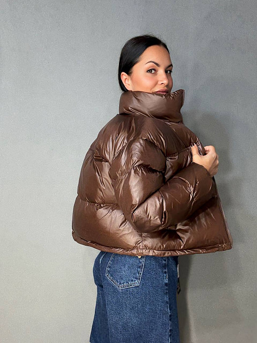 Куртка женская Lady Yep 10015 короткая глянцевая пуффер коричневая, коричневый, 44 Киев - изображение 18