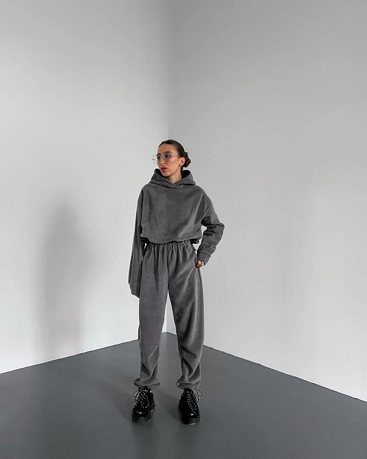 Женский стильный теплый костюм двухсторонний флис. Графит, 42/44 Одесса - изображение 4