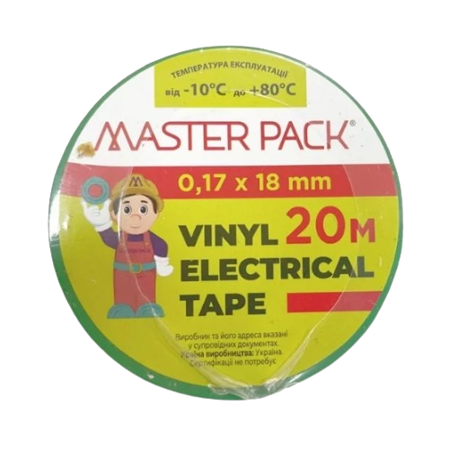 Ізоляційна стрічка 18мм*20м 170мкм зелена Master Pack Житомир