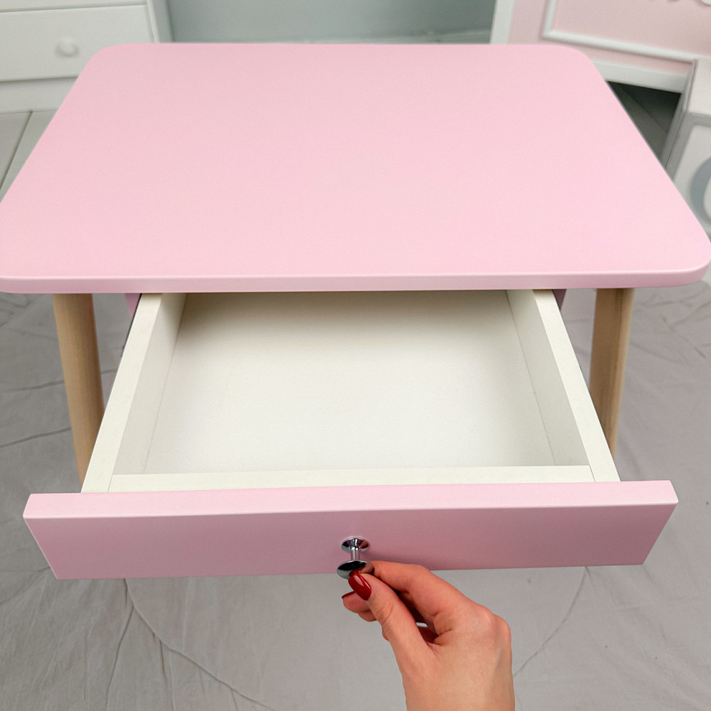 Дитячий столик з висувним ящиком 46х60х45, стіл для дівчинки з нішею, рожевий Київ - фото 2