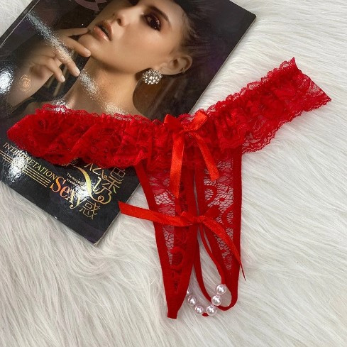 Трусики з вирізом та перлами one size червоний Київ - фото 1