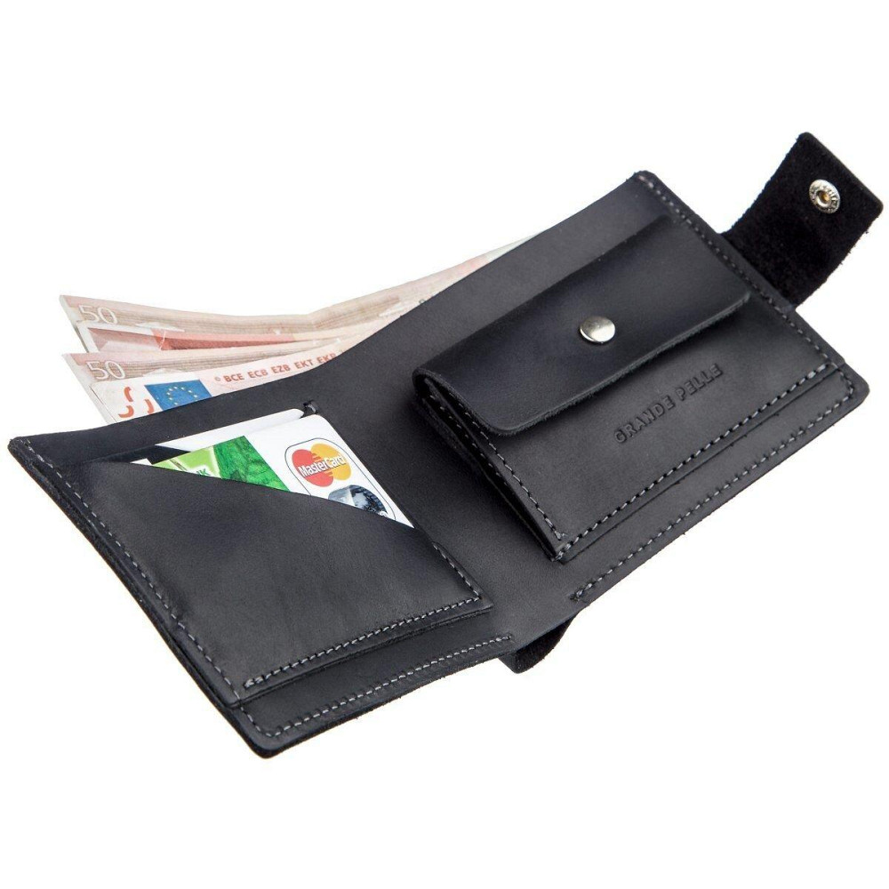 Компактне чоловіче портмоне в вінтажному стилі GRANDE PELLE 11228 Чорне Київ - фото 2