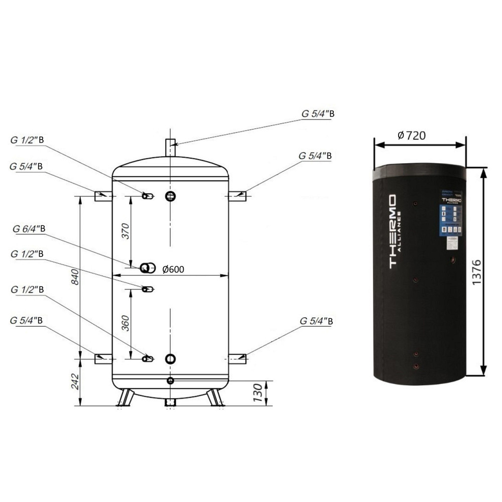 Теплоакумулятор Thermo Alliance TA-TAM-00 350 з ізоляцією 60 мм Київ - фото 2