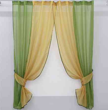 Кухонные шторы VR-Textil № 017к комбинированные с подвязками оливковый с янтарным 265х170 см (50-102) Киев
