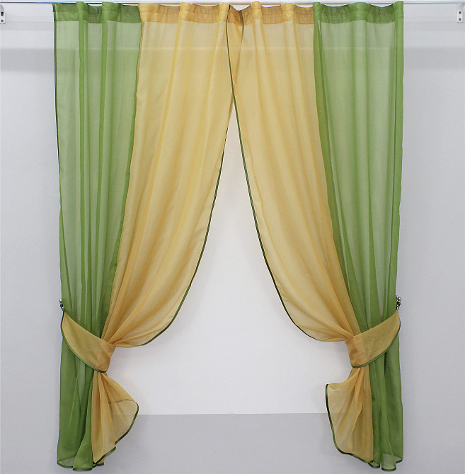Кухонные шторы VR-Textil № 017к комбинированные с подвязками оливковый с янтарным 265х170 см (50-102) Киев - изображение 1