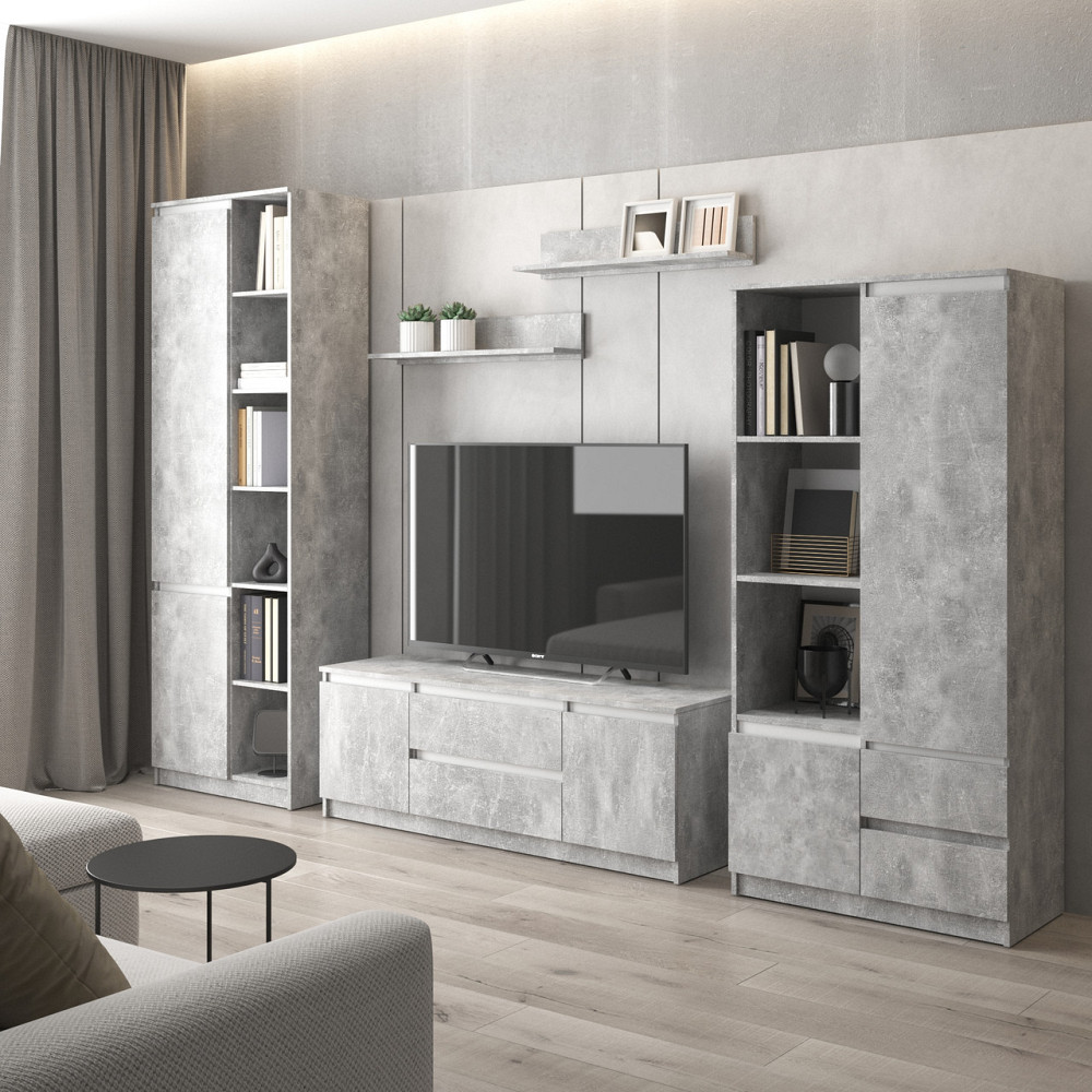 Комплект мебели в гостиную VAYS, шкаф R-26 шкаф R-27 тумба R-28 полки М-22 Бетон-Белые планки Львов - изображение 1