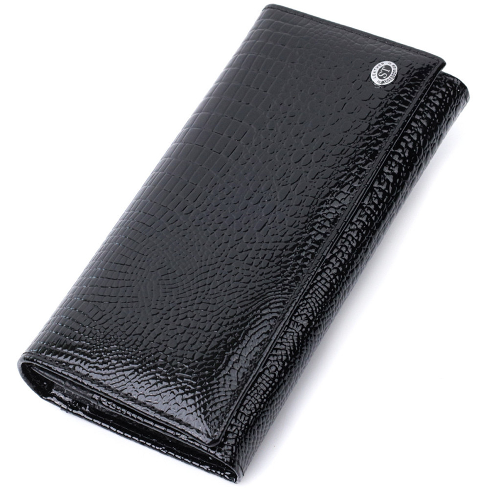 Жіночий гаманець із натуральної лакованої шкіри ST Leather 22679 Чорний Київ - фото 1