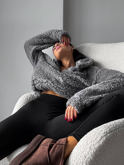 Стильний жіночий теплий костюм двійка Тедди, рубчик щільний із начосом Сірий, 42/44 Одеса - фото 3