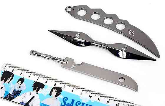 Комплект іграшкових кунаї шинобі Наруто Узумаки RESTEQ — металеві кинджали, сюрікен, амулет і коробка Київ