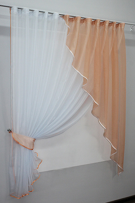 Кухонная занавеска VR-Textil № 069к персиковый с белым 280х170 см (50-652) Киев - изображение 2