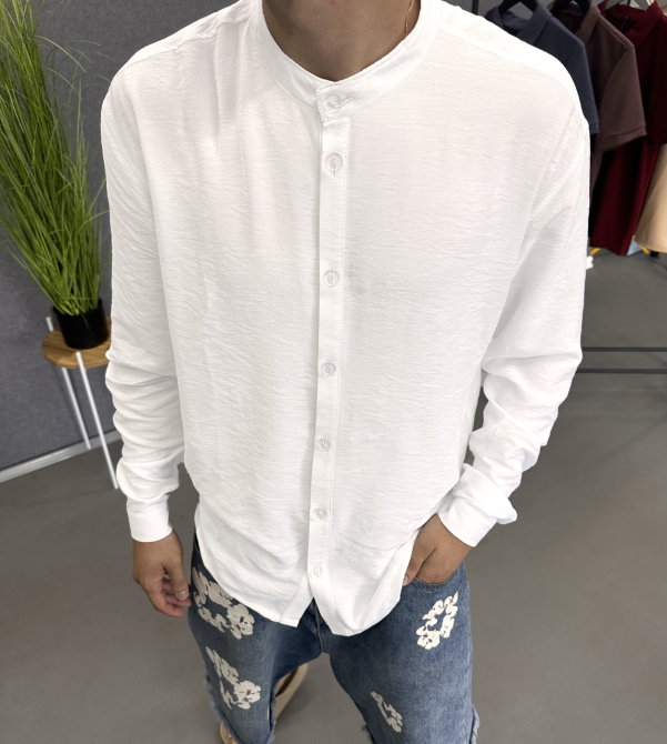 Рубашка мужская лен жатка Белый M Харьков - изображение 1