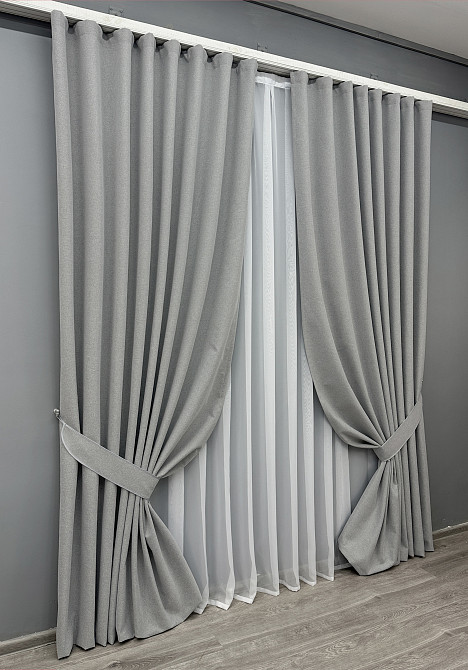 Комплект готовых штор VR-Textil Блэкаут двусторонний ASHEN NIGHT № 1845ш Серый 130х290 см 2 шт (39-964) Киев - изображение 3