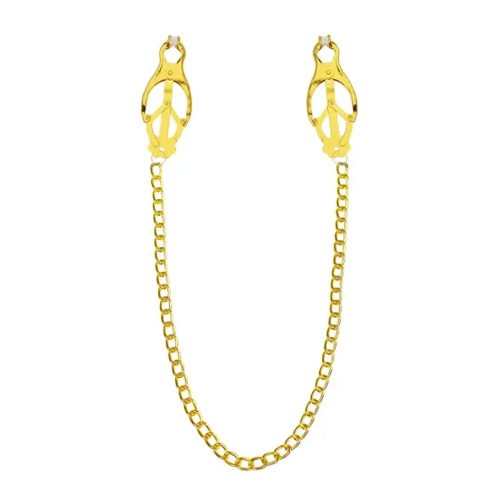 Затискачі для сосків з ланцюжком Feral Feelings – Clover nipple clamps, золото/білий Львів