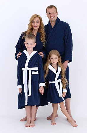 Чоловічий махровий халат Ideal Textile L темно-синій (56860505) Чернівці - фото 9