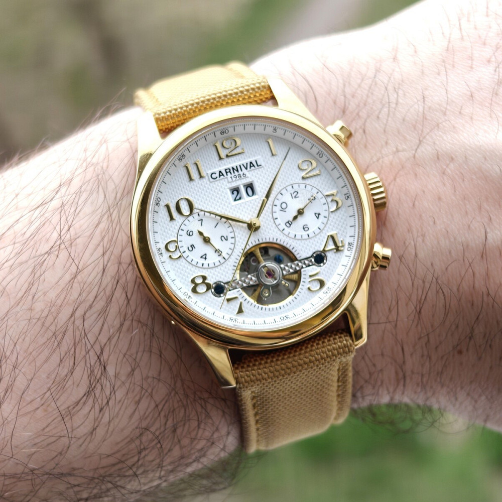 Годинник чоловічий механічний Carnival Swiss Sahara Gold (2 ремінці) Вінниця - фото 7