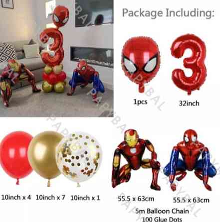 Шарики Спайдермен и шарик цифра 3 фольгированные 16 шариков one size разноцветный Киев