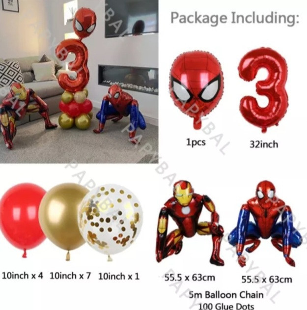 Кульки Спайдермен та кулька цифра 3 фольговані 16 штук one size різнобарвний Київ - фото 2