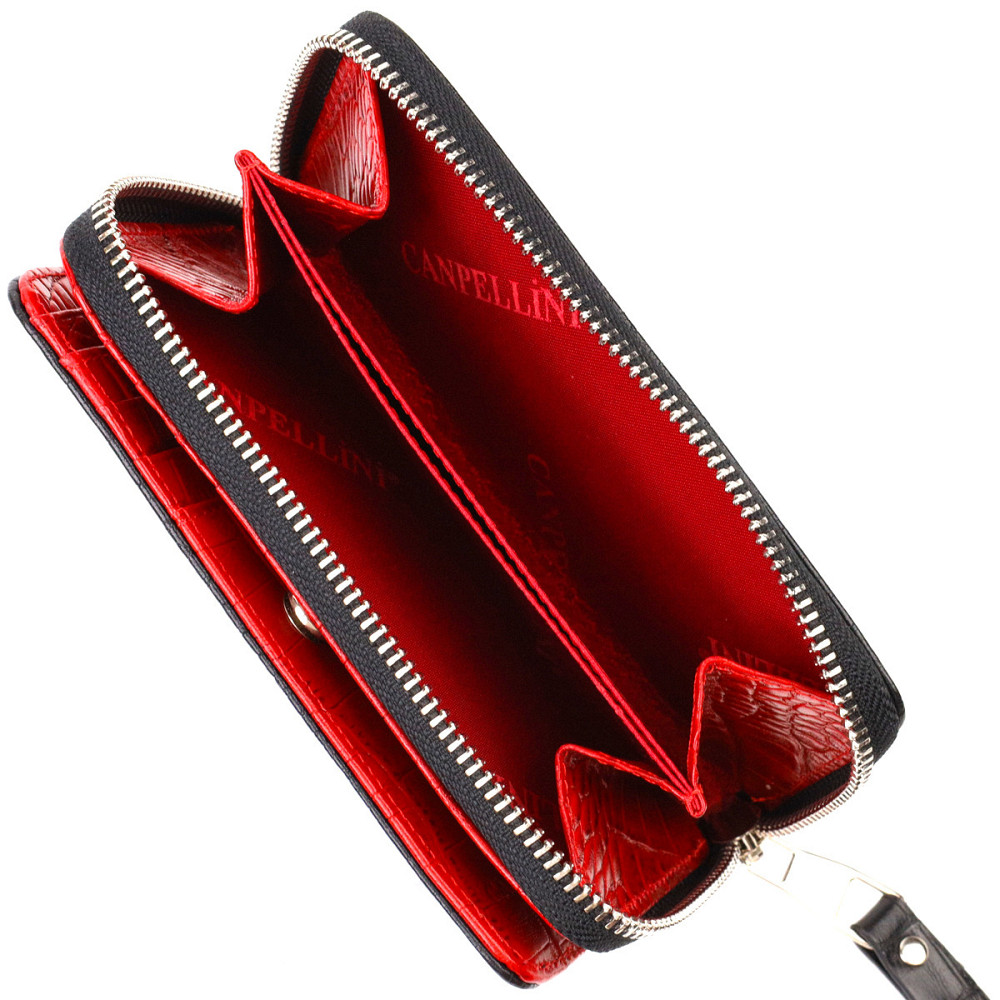 Стильное женское портмоне среднего размера из натуральной кожи с тиснением под крокодила CANPELLINI 21911 Черное Киев - изображение 5