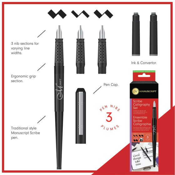 Набір для каліграфії Scribe Calligraphy 3 Nib Set (ручка 3 пера конвертер картридж) Manuscript Київ