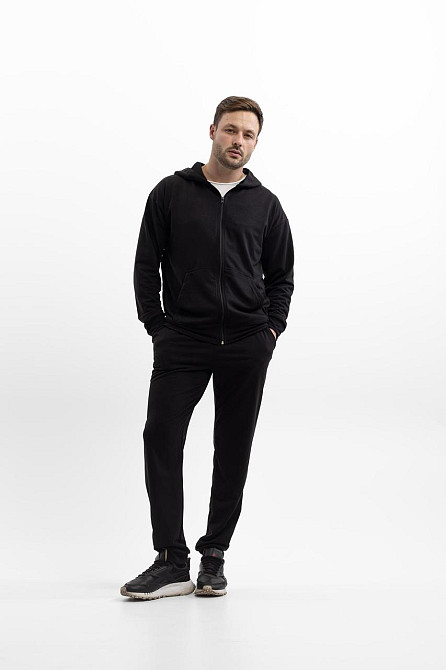 Модный удобный костюм унисекс из хлопка с капюшоном демисезонный чёрный для дома и прогулок Львов - изображение 7