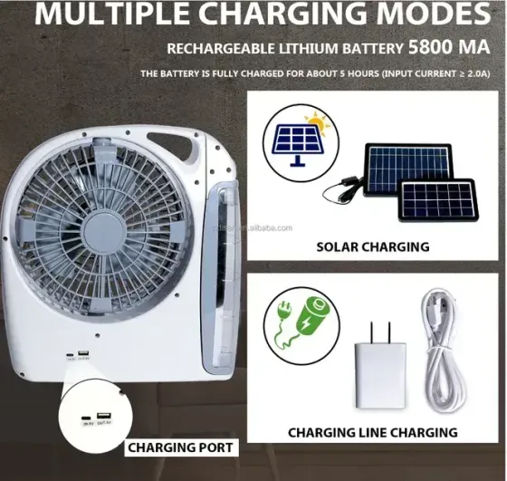 Вентилятор портативный (GD-8028/N283) 6в1 (8", LED лампа, радио, солнечная панель, 2 скорости, 10Вт, Bluetooth, USB, 3.2V/5500 мАч) Коломия