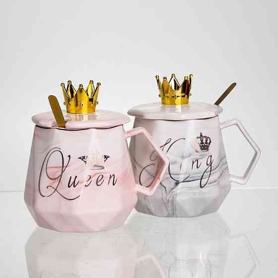 Yiwu Набір парних порцелянових чашок Queen&King 2 (шт) по 400 (мл) чашки на подарунок із кришко Коломия