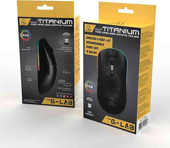 Ігрова миша G-LAB Kult Titanium Pro Чорна бездротова 3-в-1 Bluetooth/2.4ГГц/дріт 12000 DPI RGB зарядна станція Київ