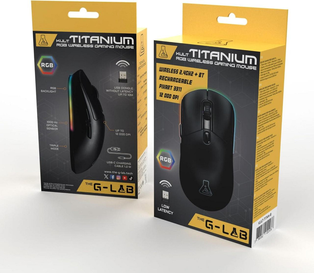 Игровая мышь G-LAB Kult Titanium Pro черная беспроводная 3-в-1 Bluetooth/2.4ГГц/кабель 12000 DPI RGB Киев - изображение 6
