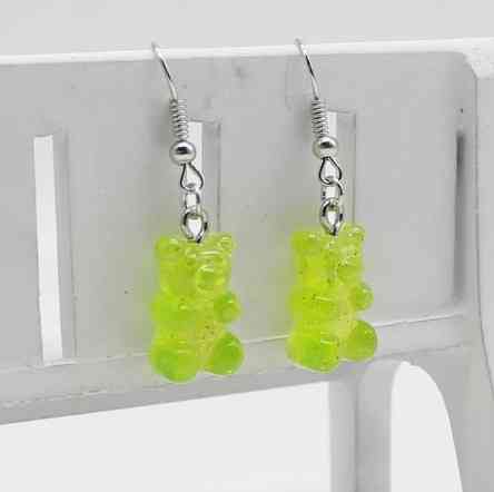 Серьги с мишками салатовые с блестками в виде мультяшного медведя, размер 1,6*1см, смола Киев