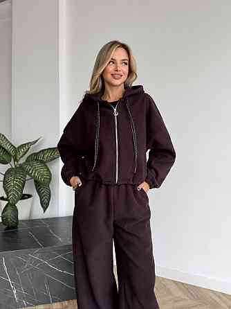 Жіночий стильний жіночий флісовий костюм-оверсайз із капюшоном. шоколад, 42/44 Одеса